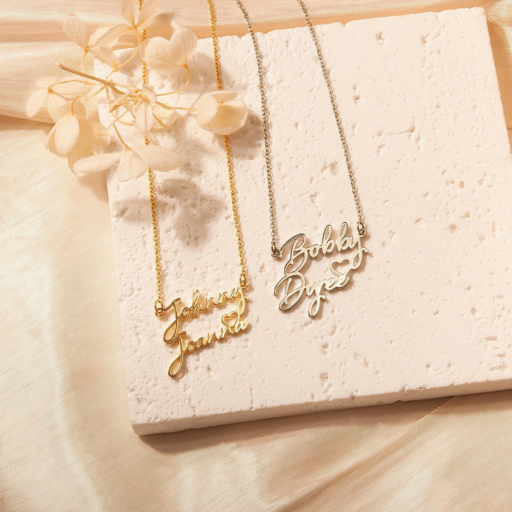 Custom Two Name Necklace With Heart Necklace.