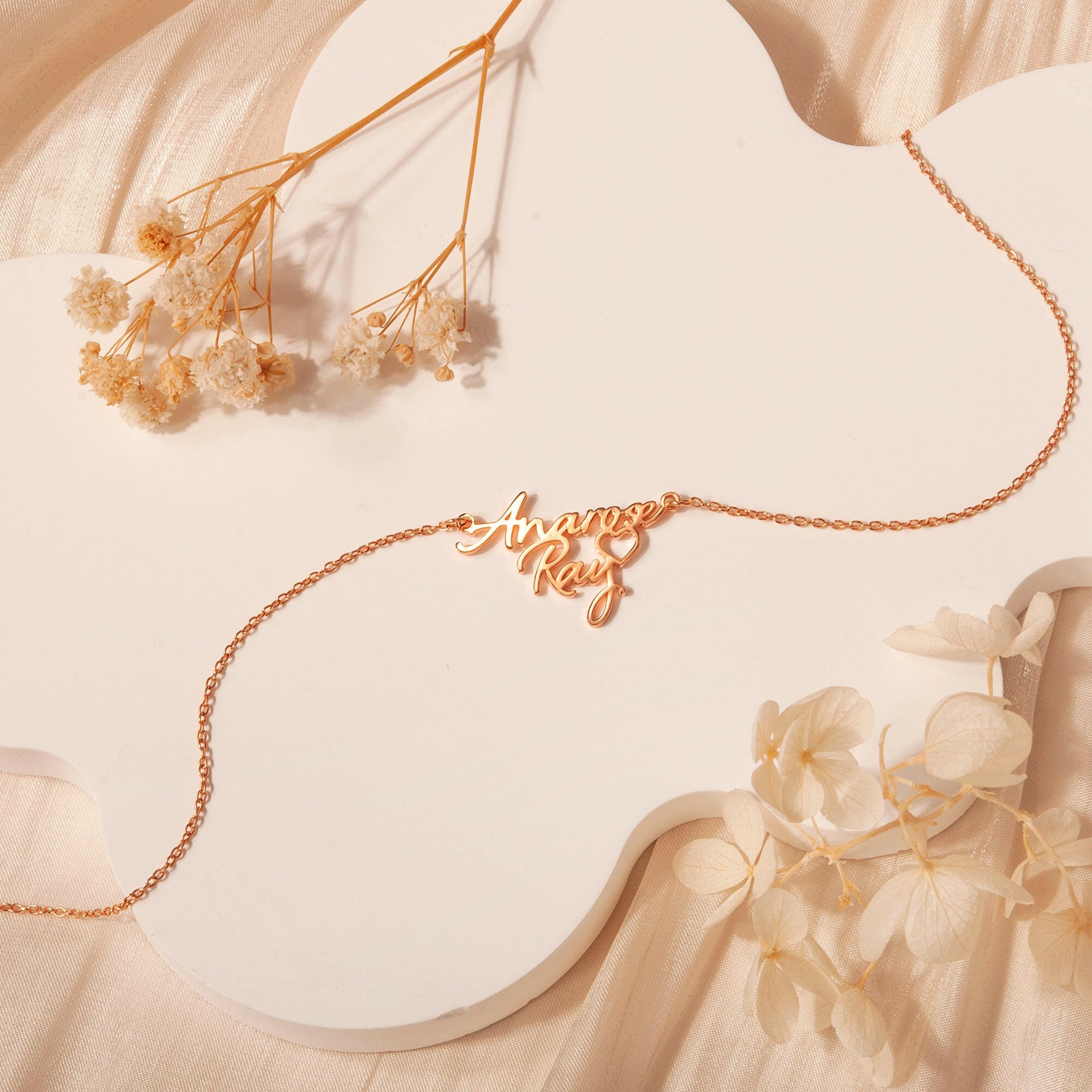 Custom Two Name Necklace With Heart Necklace.