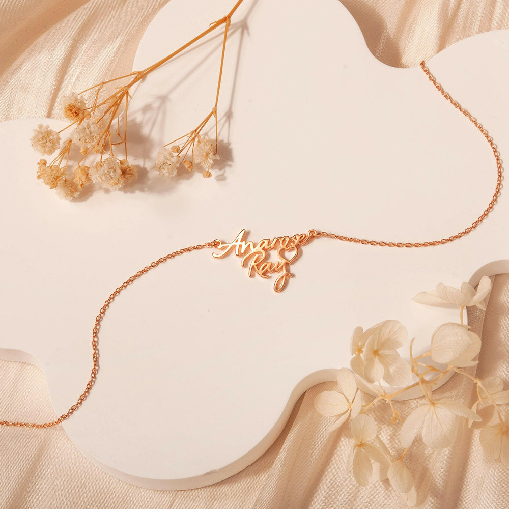 Custom Two Name Necklace With Heart Necklace.