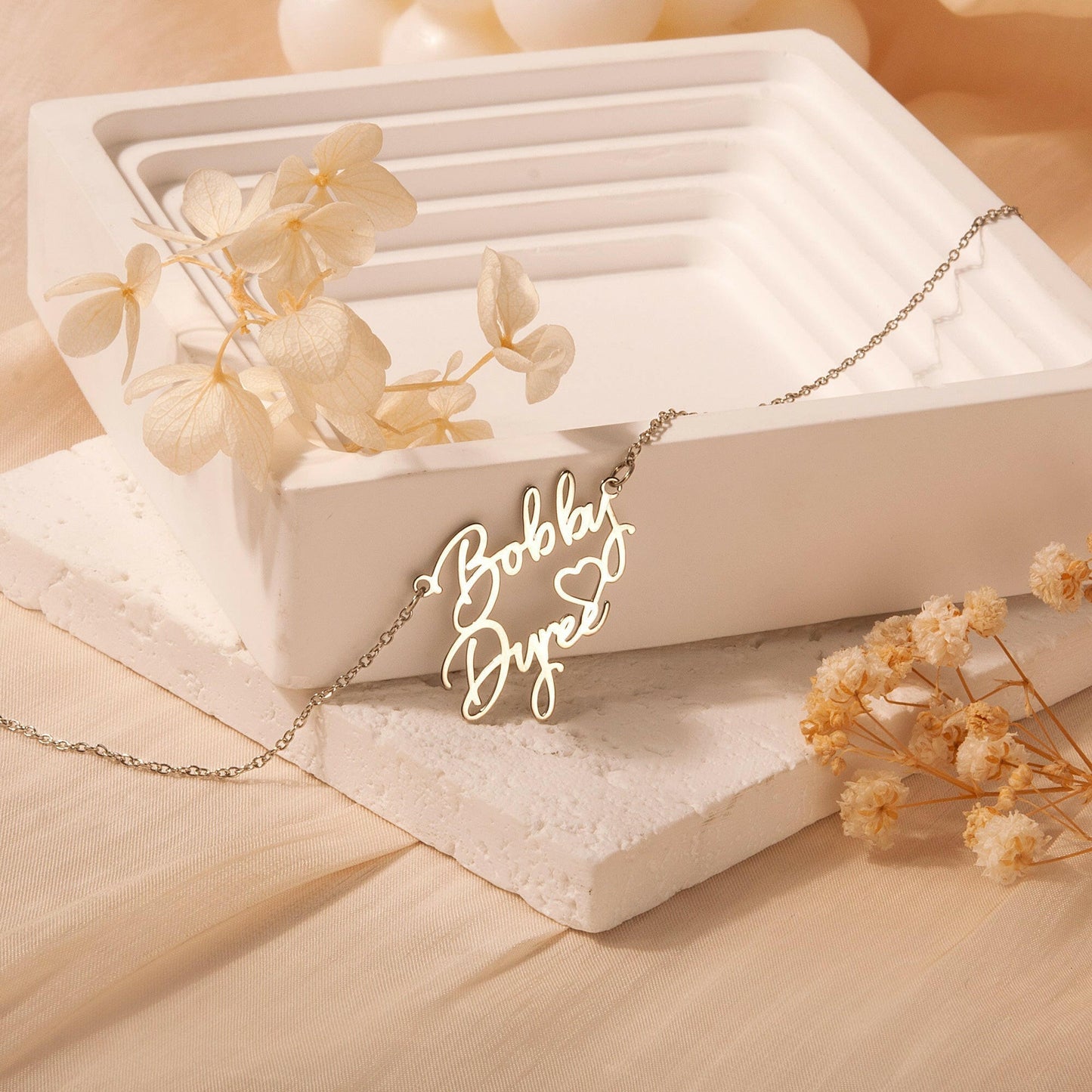 Custom Two Name Necklace With Heart Necklace.