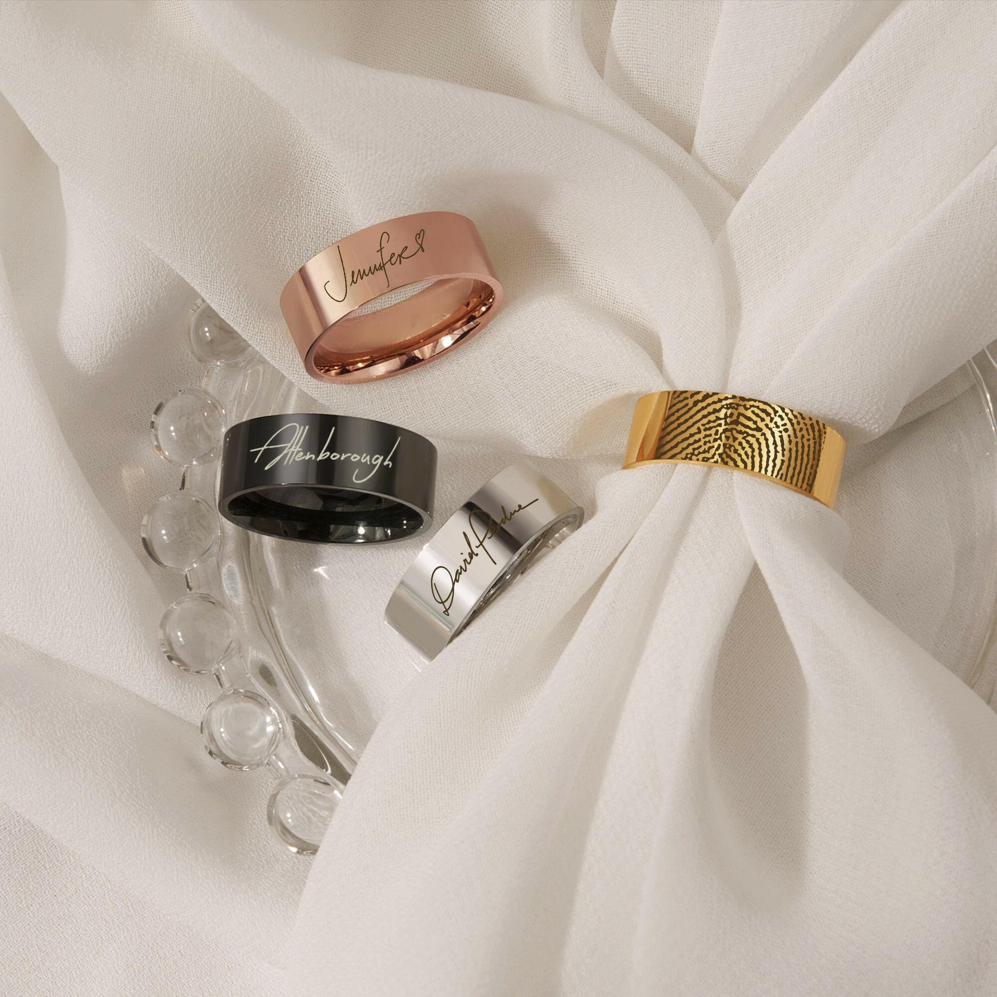 Engraved Fingerprint & Handwriting Rings Ring.