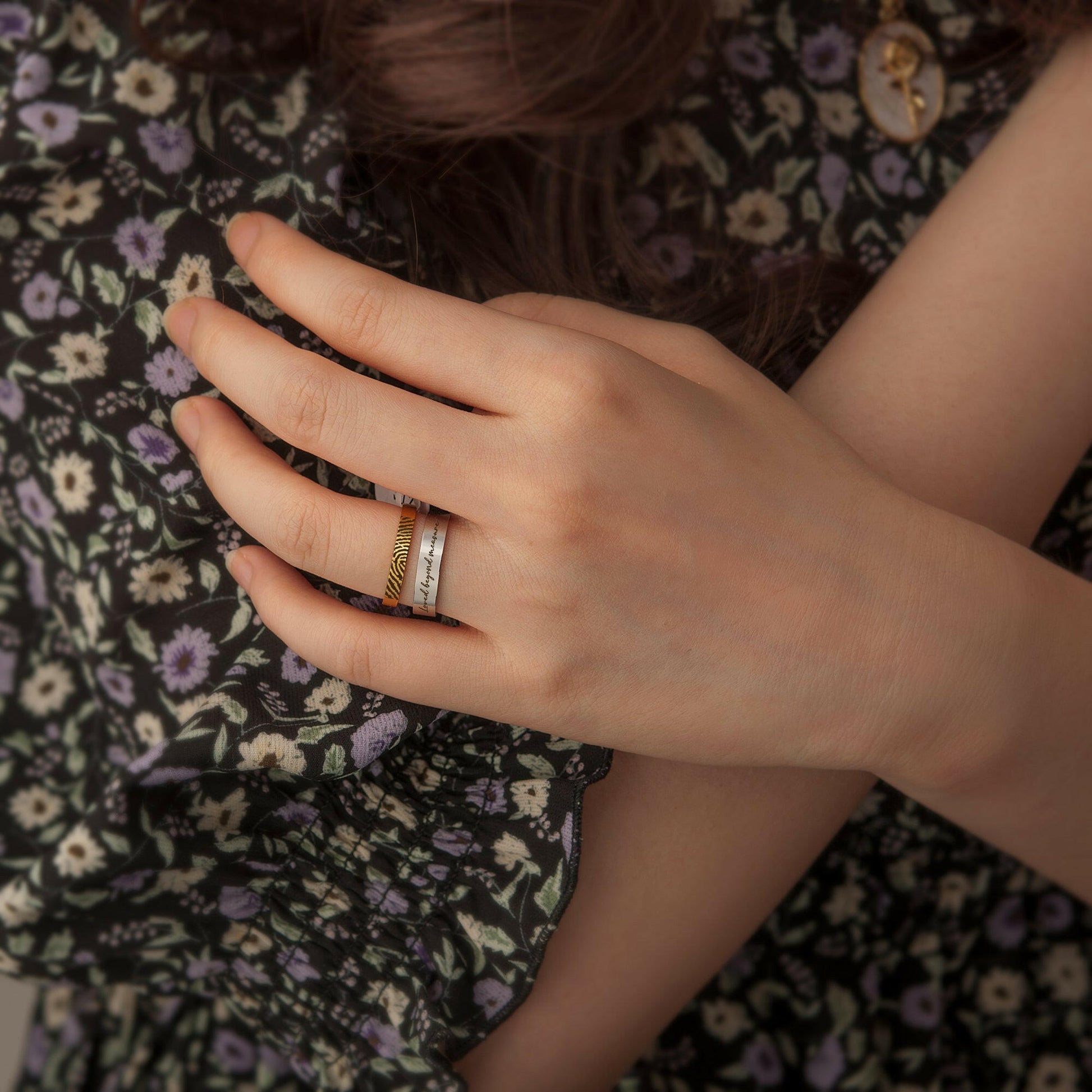 Engraved Fingerprint & Handwriting Rings Ring.
