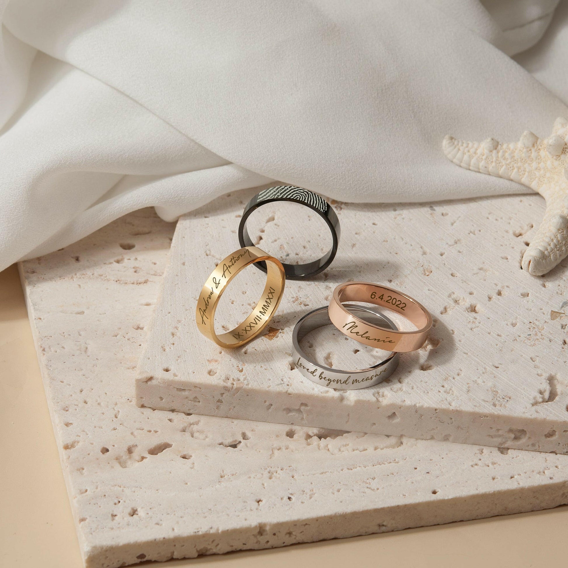 Engraved Fingerprint & Handwriting Rings Ring.