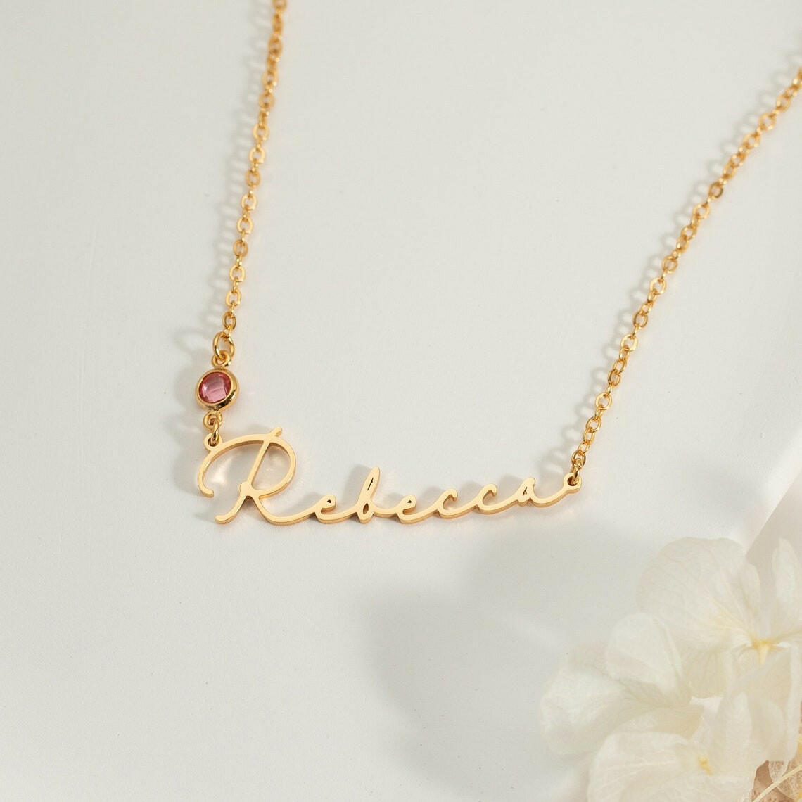 Personalized Birthstone Name Necklace 925 Sterling Silver Necklace.