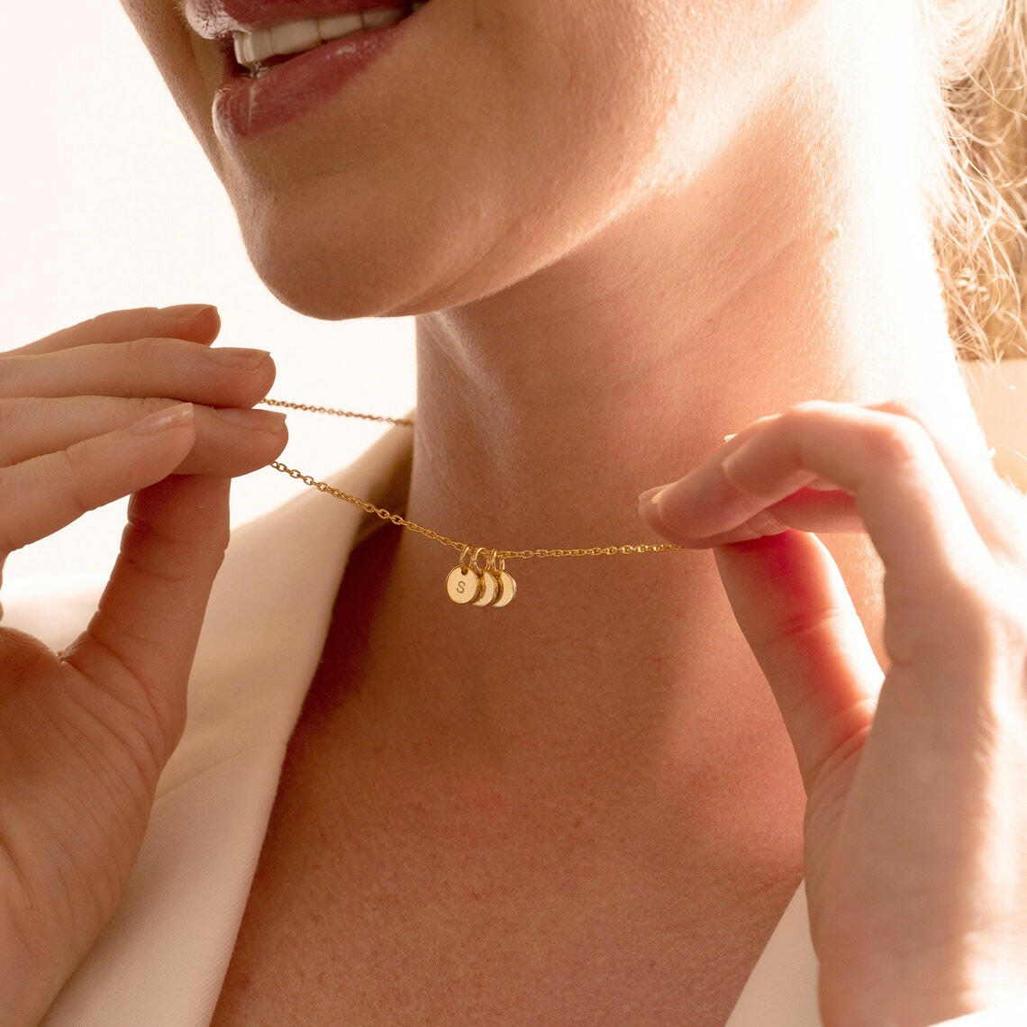Silver Initial Necklace with Children's Name 925 Sterling Silver Necklace.