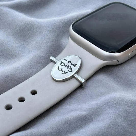 Personalised Watch Band Oval Charm Custom Engraved Handwriting