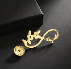 Personalized Butterfly Infinity Name Brooch Pin