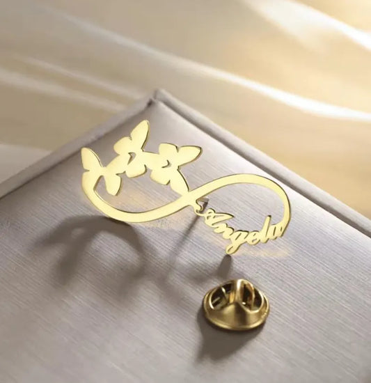 Personalized Butterfly Infinity Name Brooch Pin