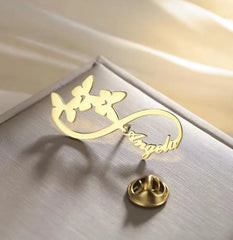 Personalized Butterfly Infinity Name Brooch Pin