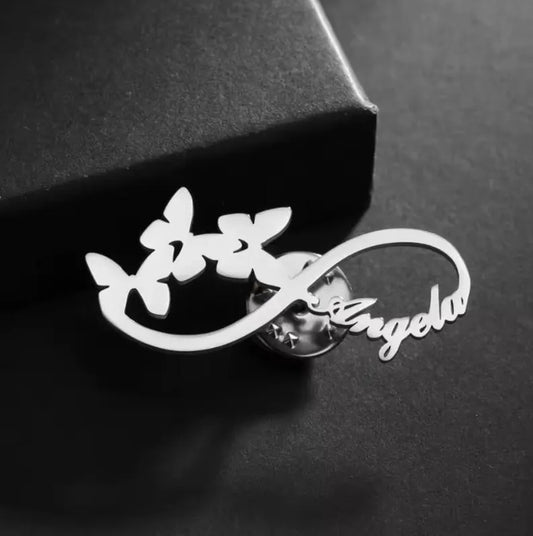 Personalized Butterfly Infinity Name Brooch Pin