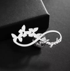 Personalized Butterfly Infinity Name Brooch Pin