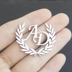 Personalized Monogram Wreath Badge Brooch Pin