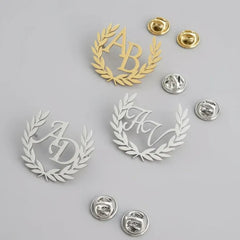 Personalized Monogram Wreath Badge Brooch Pin