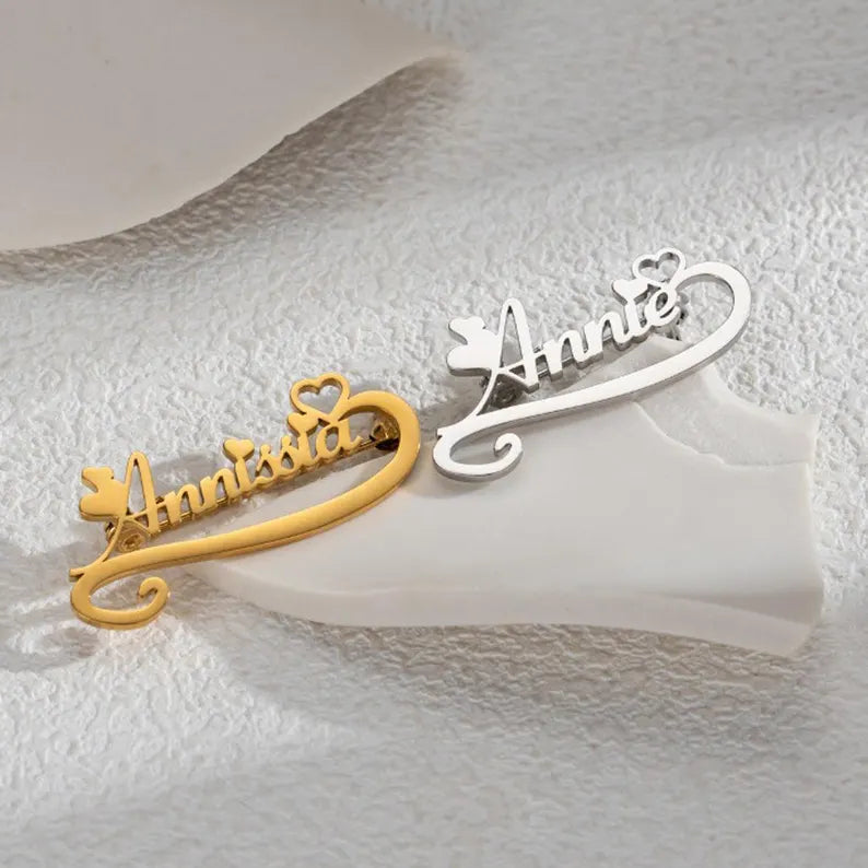 Custom Name Brooch, Elegant Design Name Lapel Pin for Women