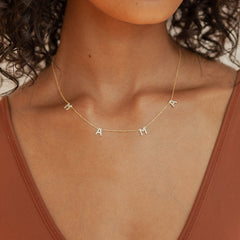 Pave Mama Letter Name Necklace