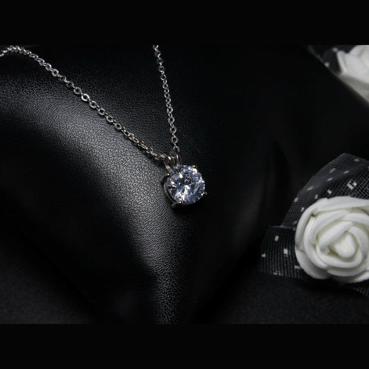 Silver Classic Solitaire Pendant Set.