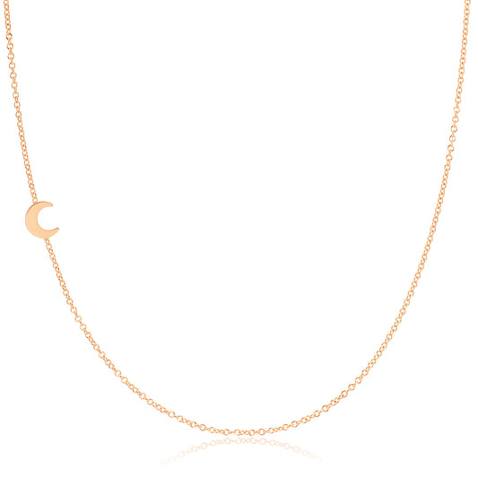 14k Gold Asymmetrical Charm Necklace - Moon