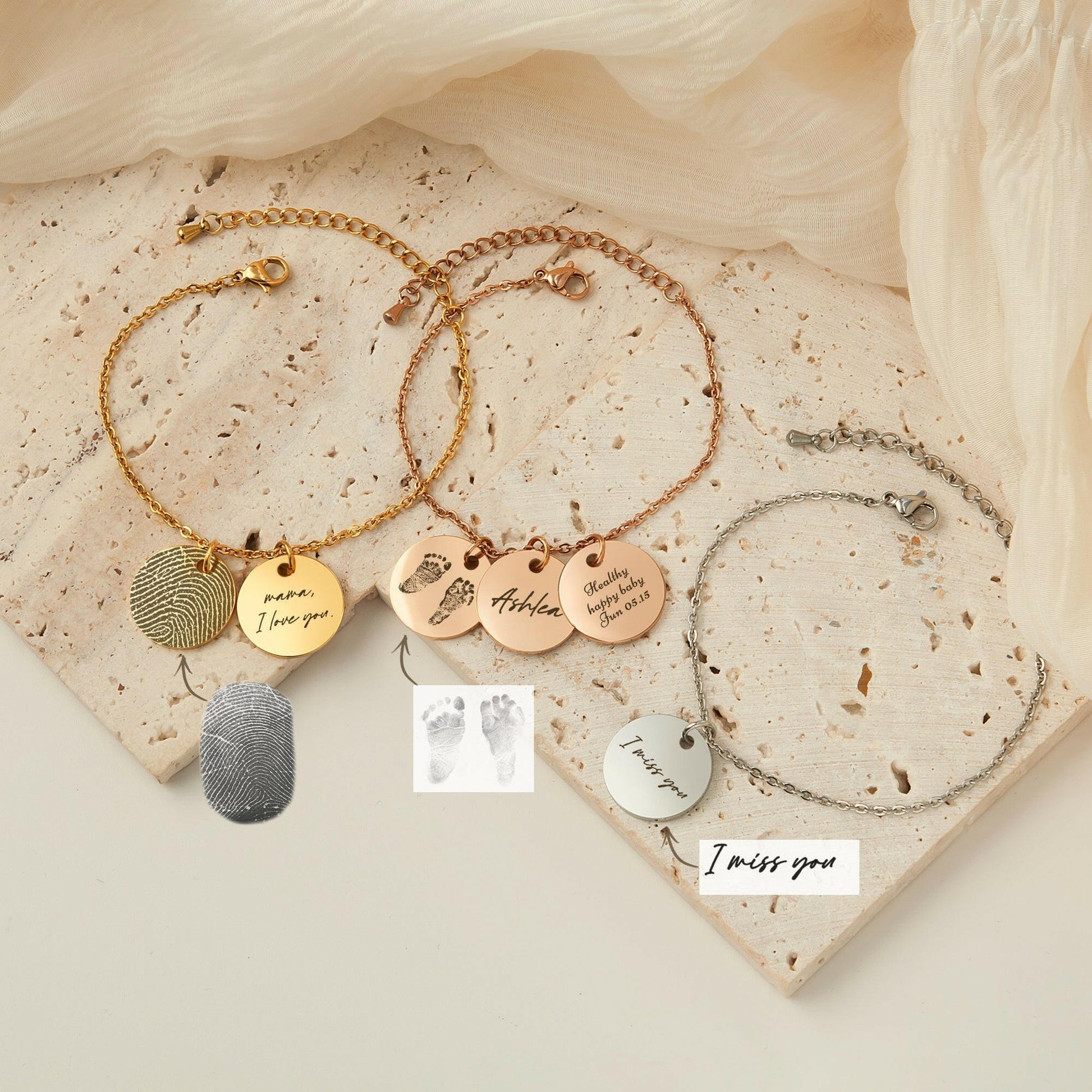 Personalized Actual Fingerprint Charm Bracelet Bracelet.