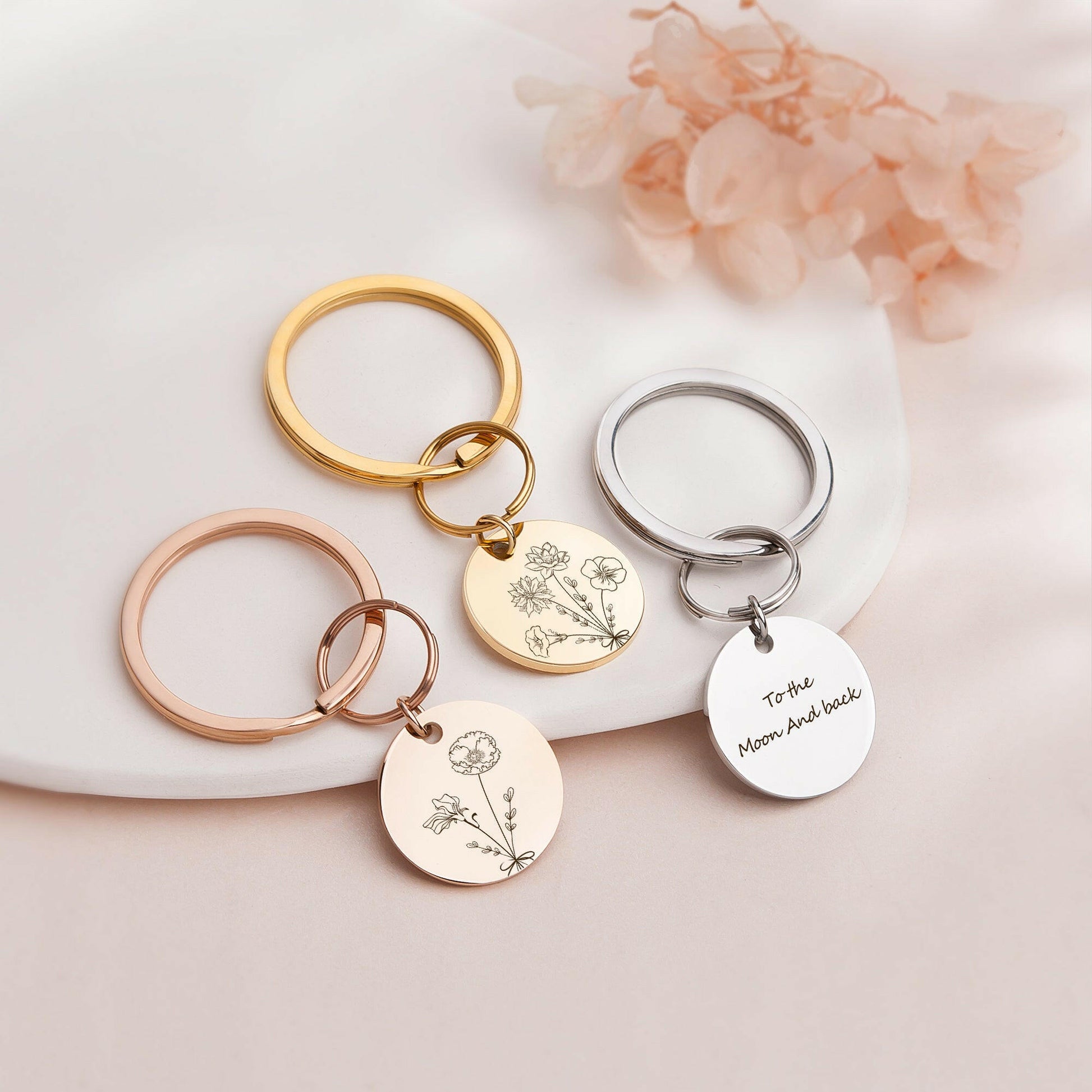 Personalized Floral Bouquet Key Chain Birth Flower Jewelry.