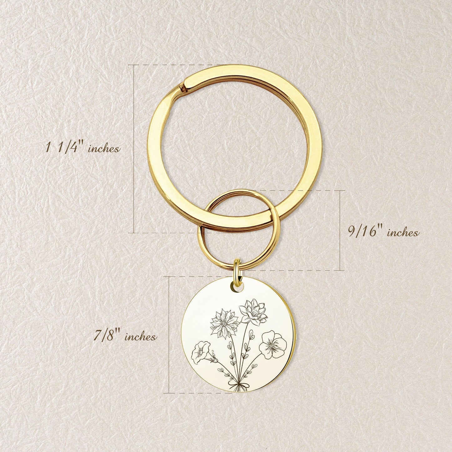 Personalized Floral Bouquet Key Chain Birth Flower Jewelry.