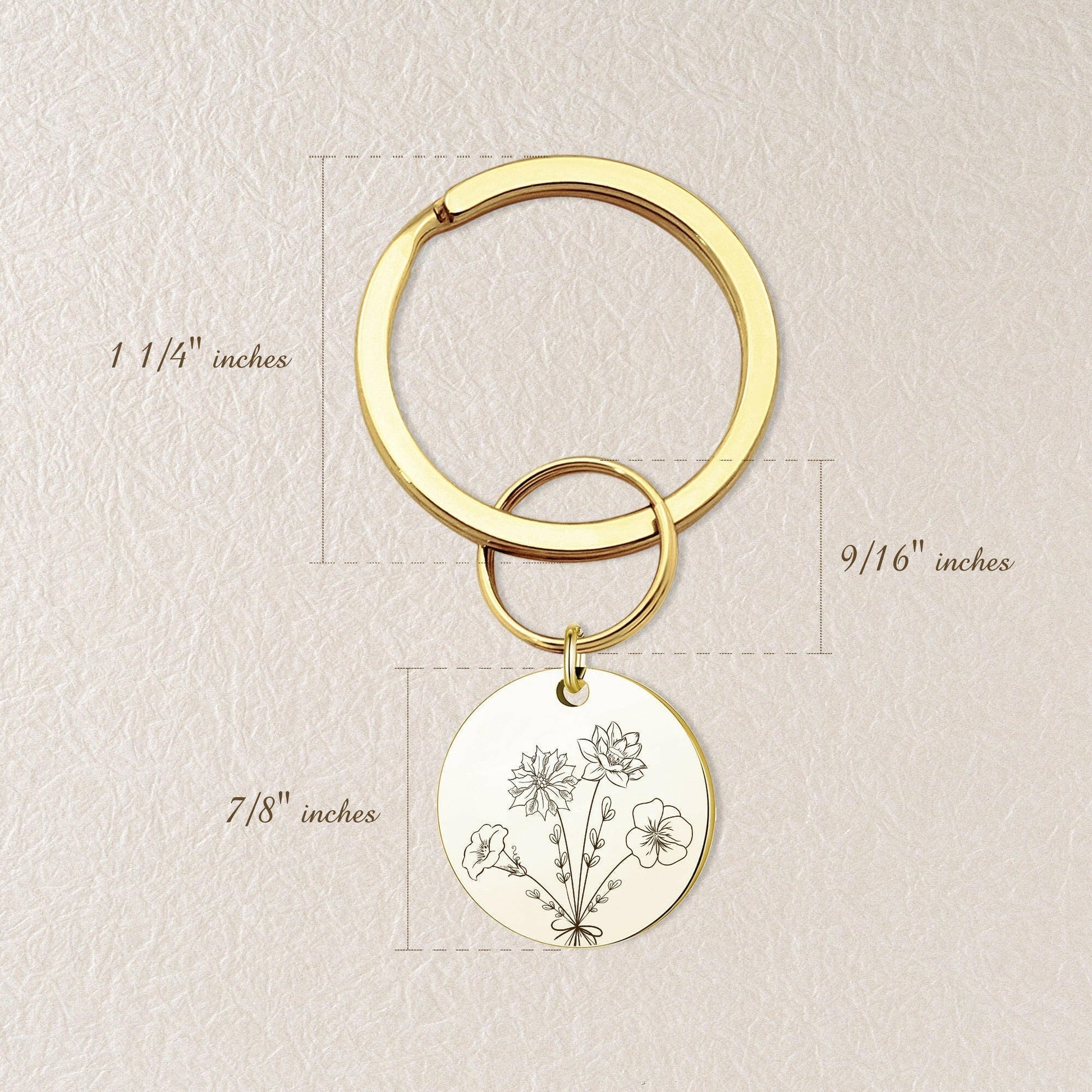Personalized Floral Bouquet Key Chain Birth Flower Jewelry.
