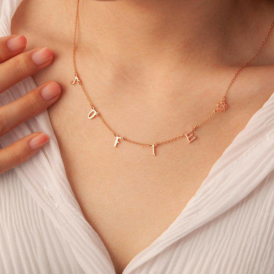 Personalized Horizontal Charms and Birthstone Necklace Necklace.