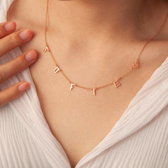 Personalized Horizontal Charms and Birthstone Necklace Necklace.