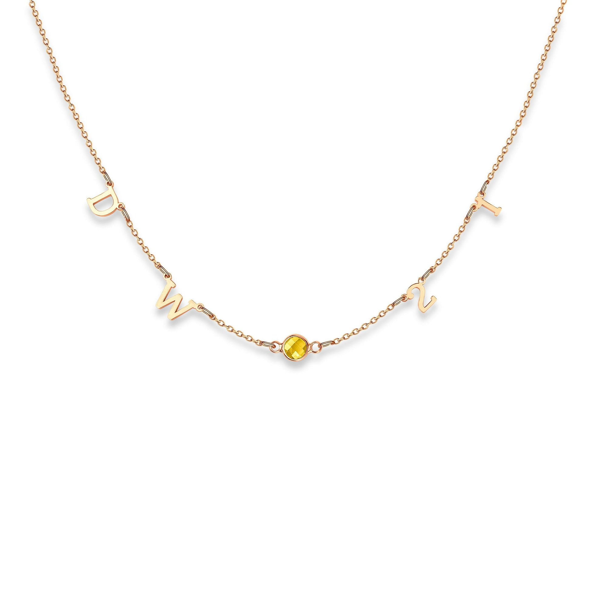 Personalized Horizontal Charms and Birthstone Necklace Necklace.
