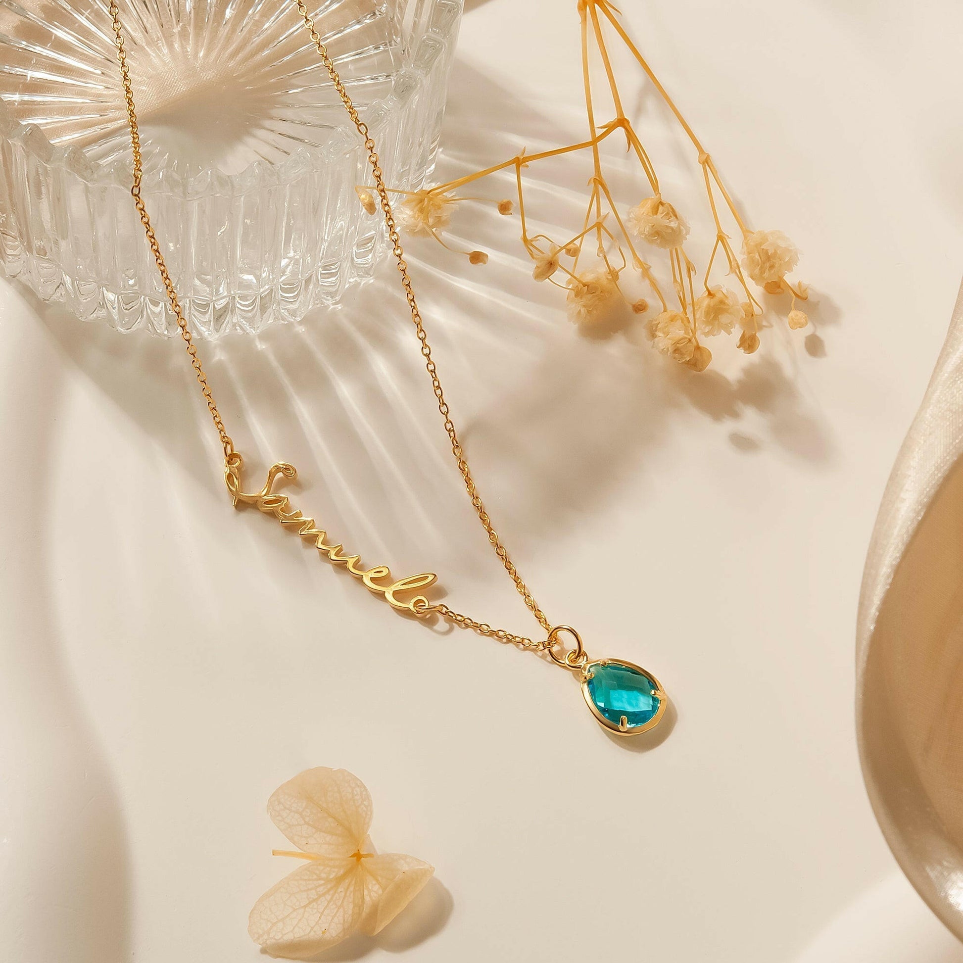 Personalized Name Necklace with Birthstone Charm Necklace.