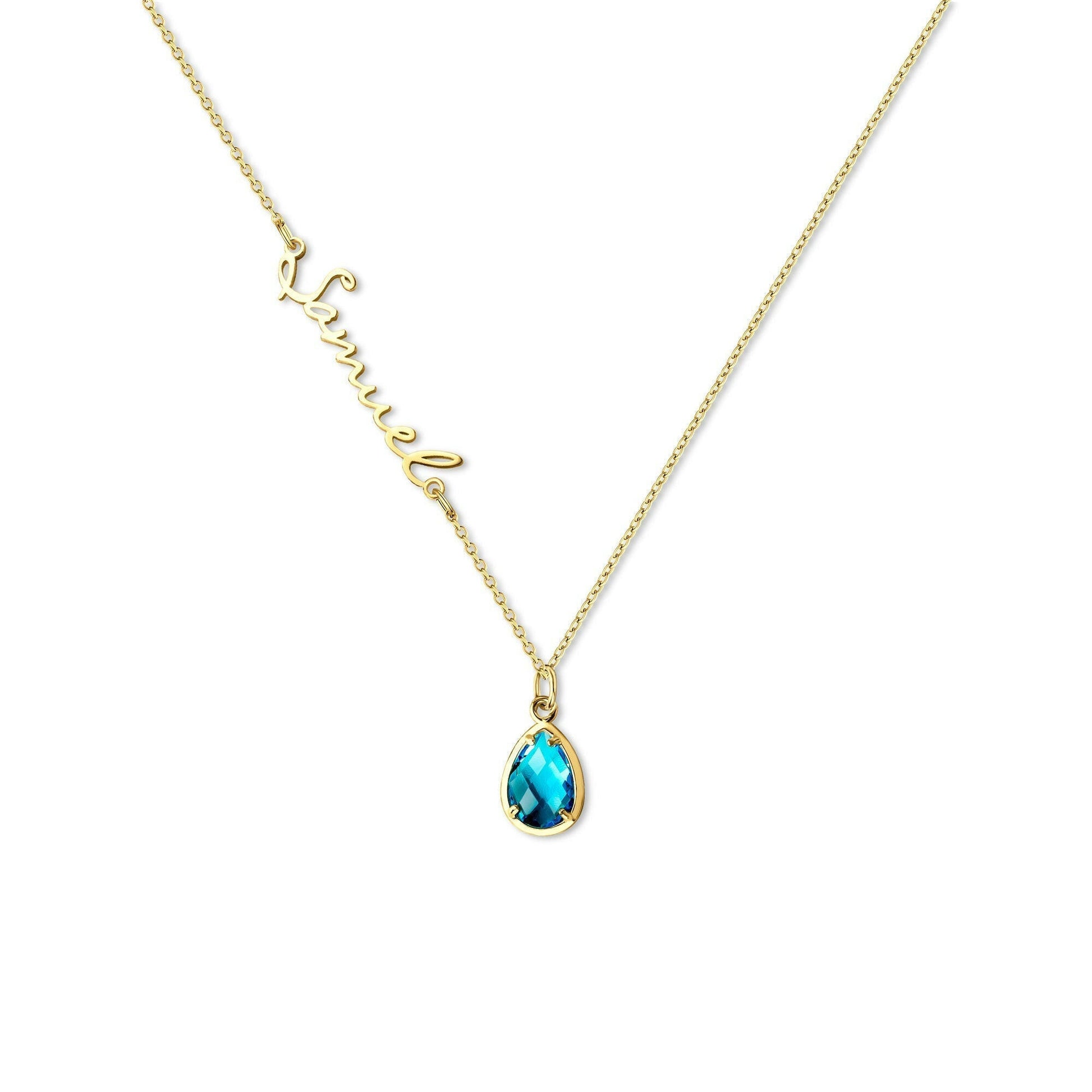 Personalized Name Necklace with Birthstone Charm Necklace.