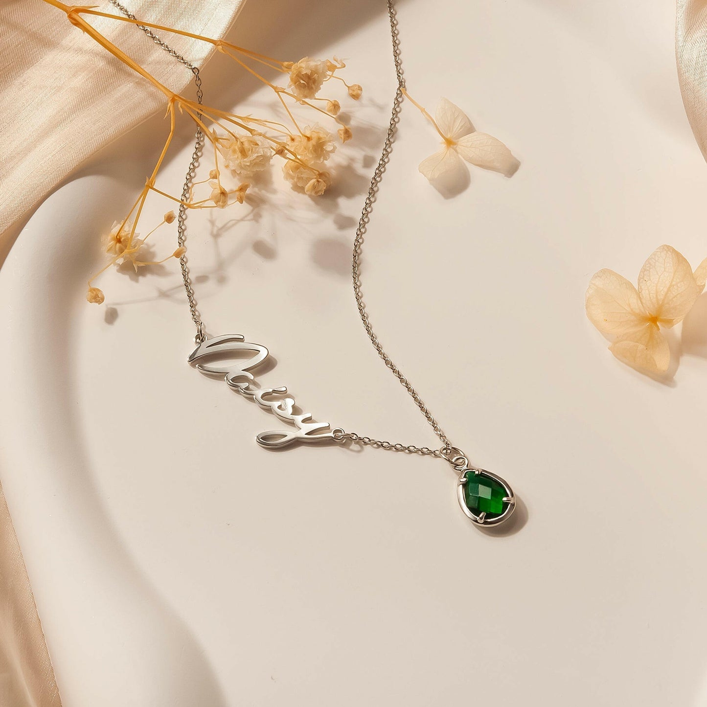 Personalized Name Necklace with Birthstone Charm Necklace.