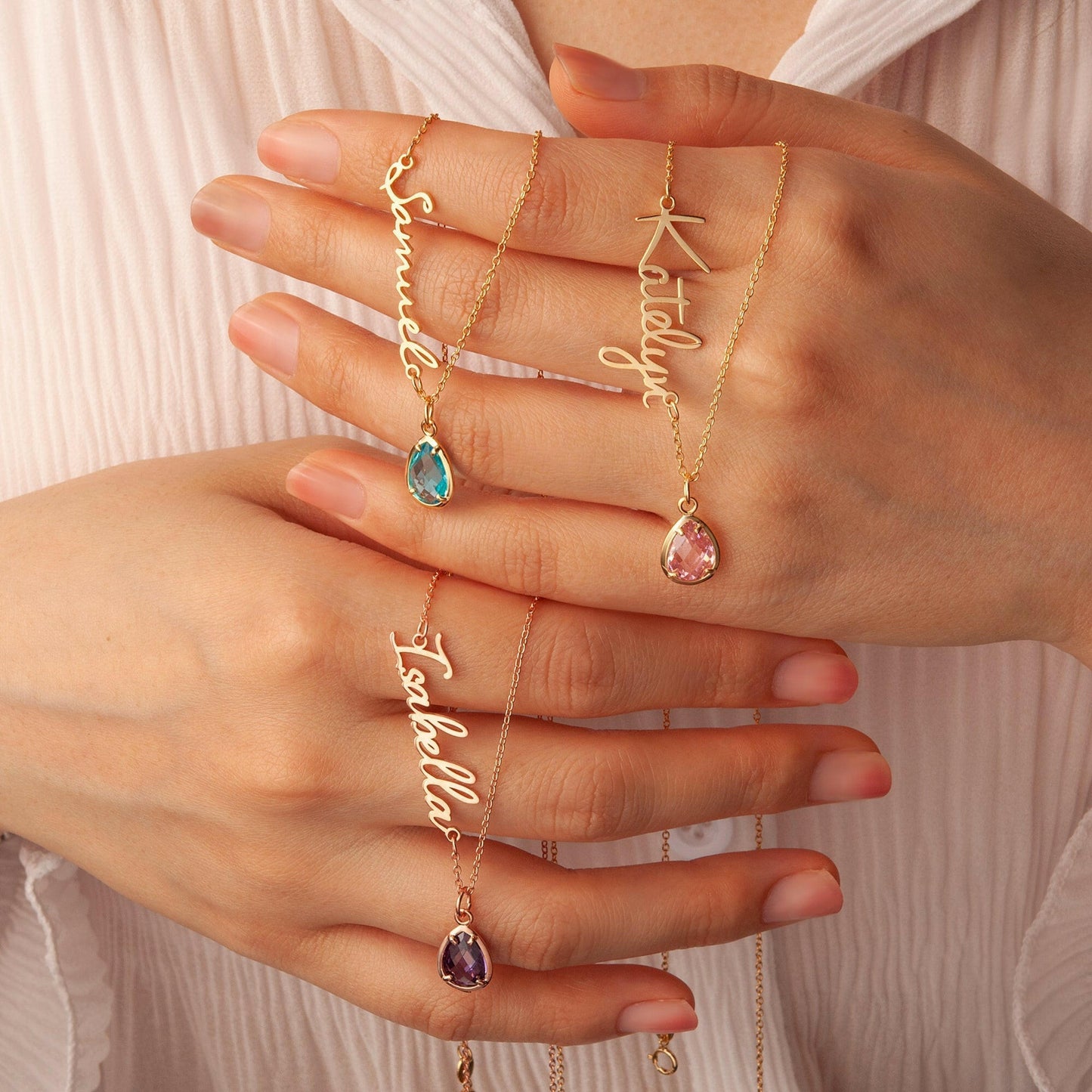 Personalized Name Necklace with Birthstone Charm Necklace.