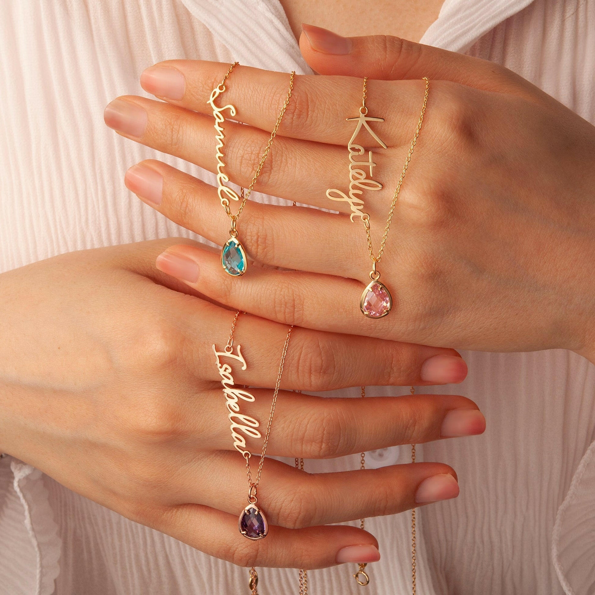 Personalized Name Necklace with Birthstone Charm Necklace.