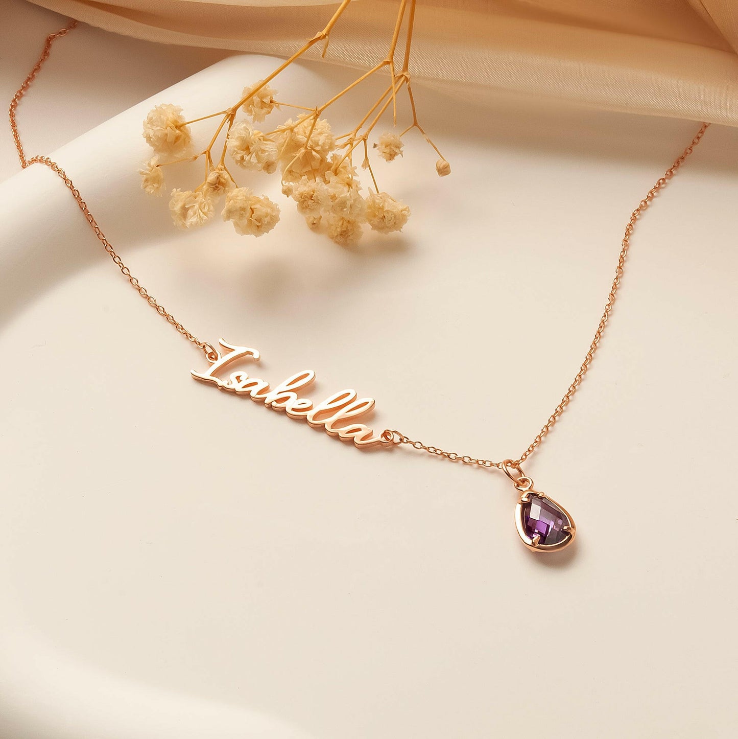 Personalized Name Necklace with Birthstone Charm Necklace.