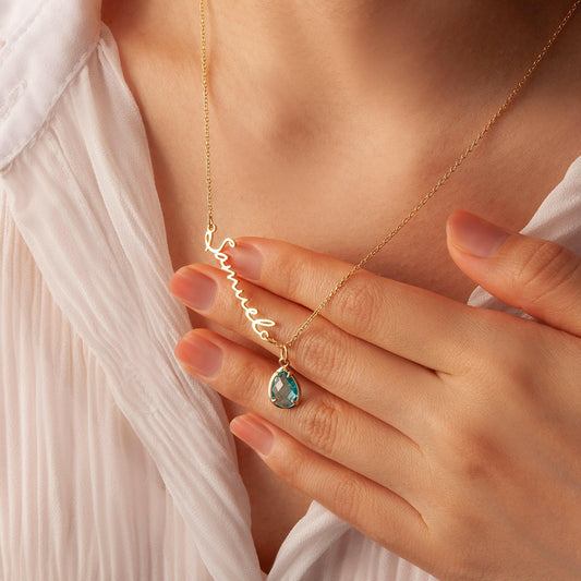 Personalized Name Necklace with Birthstone Charm Necklace.