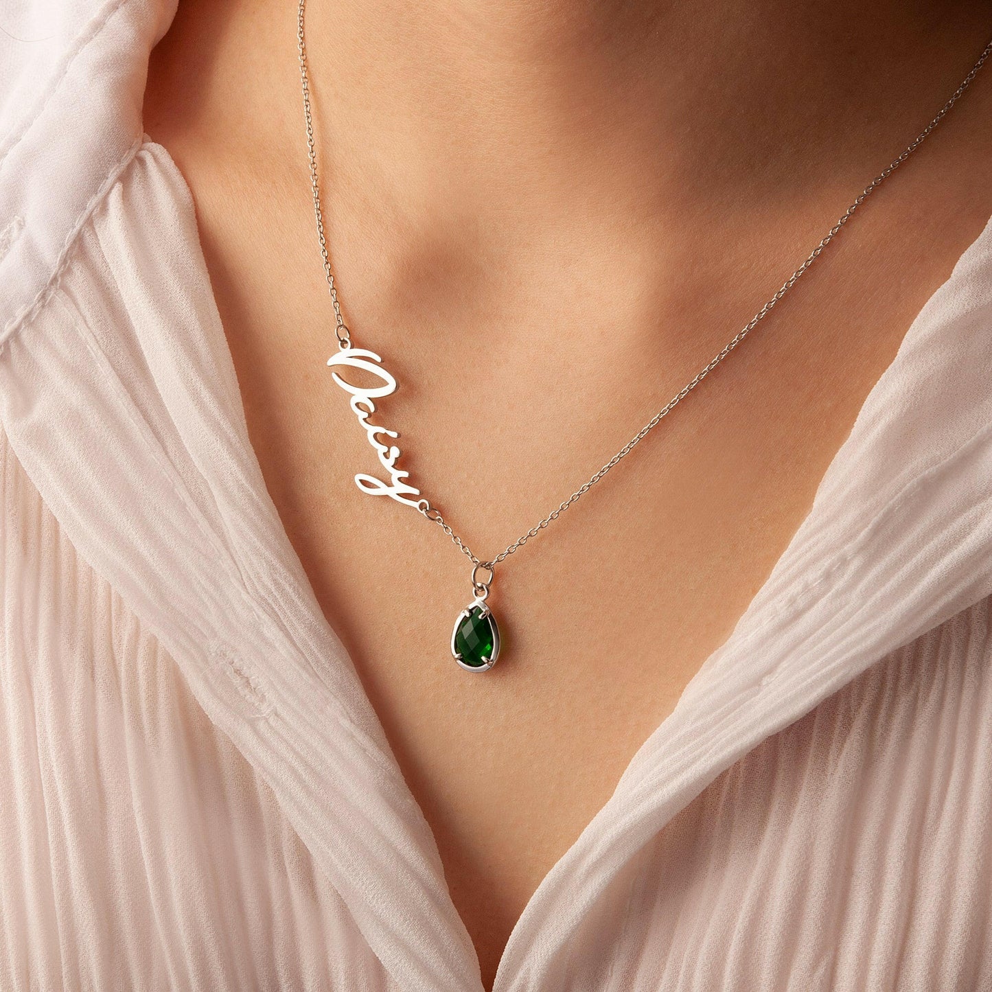 Personalized Name Necklace with Birthstone Charm Necklace.