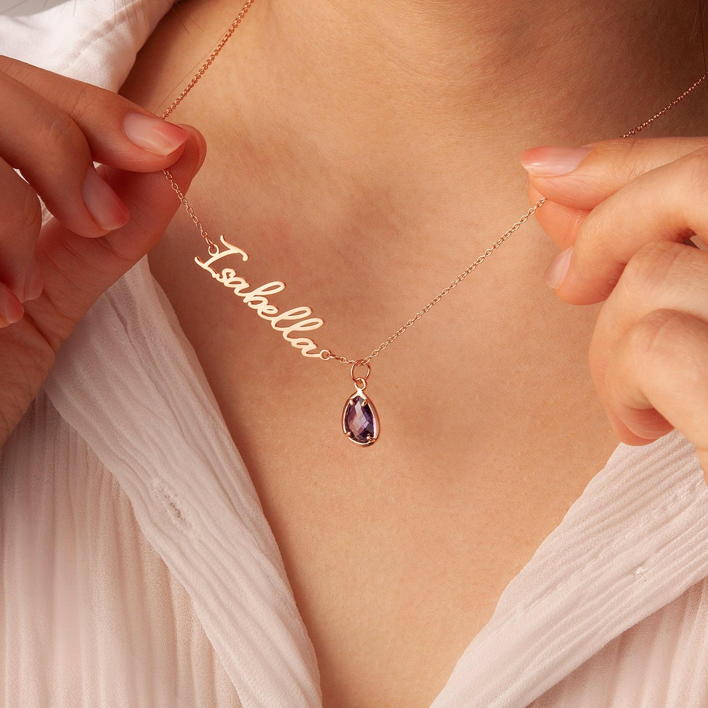 Personalized Name Necklace with Birthstone Charm Necklace.