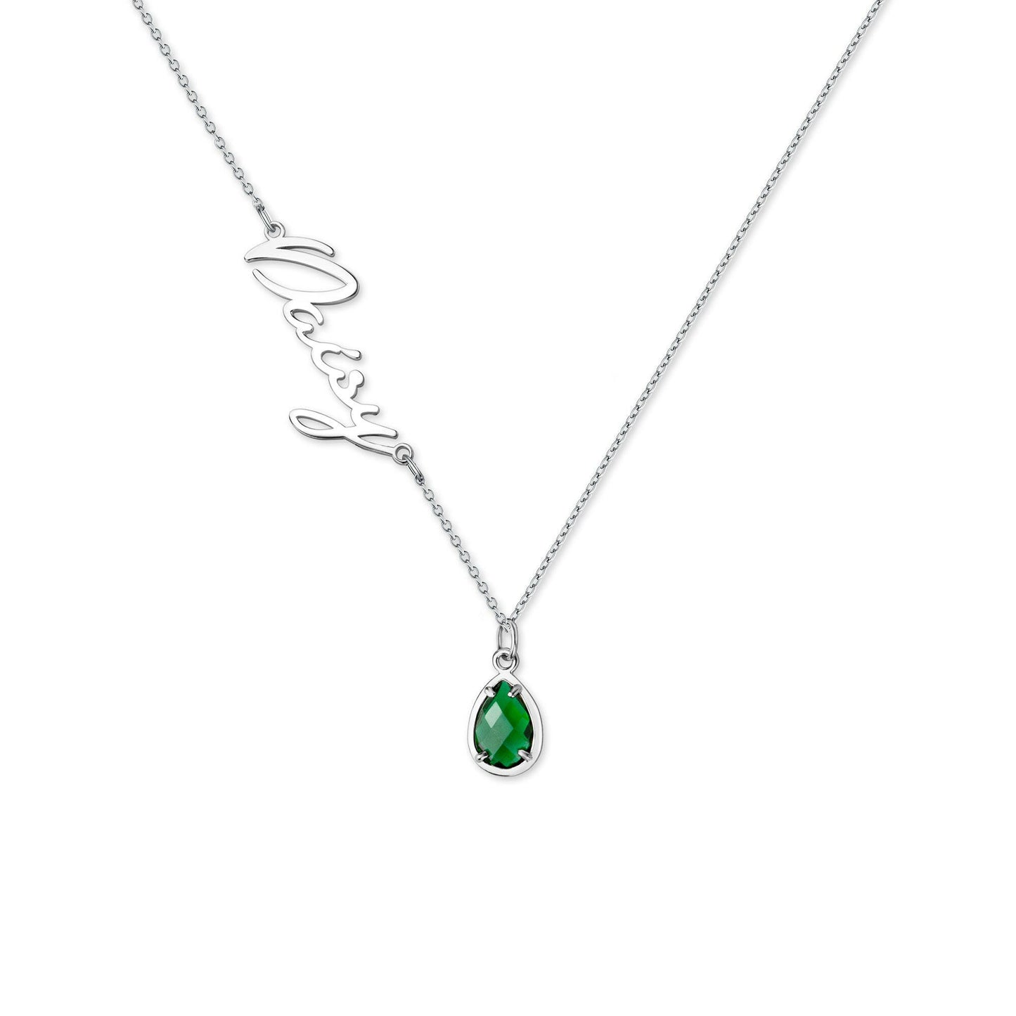 Personalized Name Necklace with Birthstone Charm Necklace.