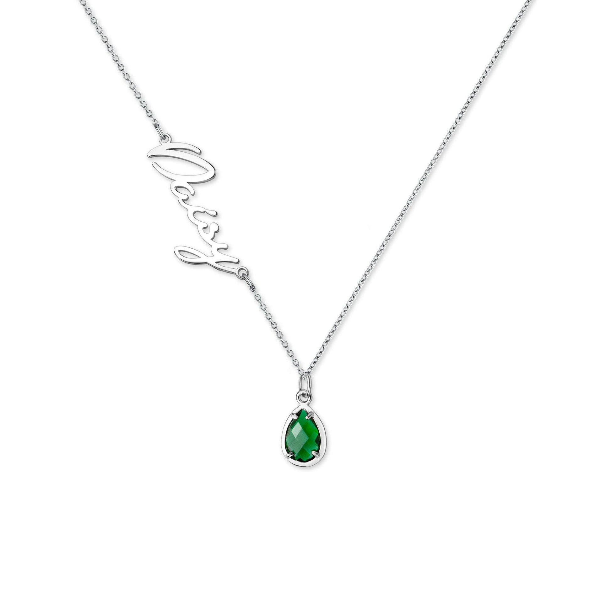 Personalized Name Necklace with Birthstone Charm Necklace.