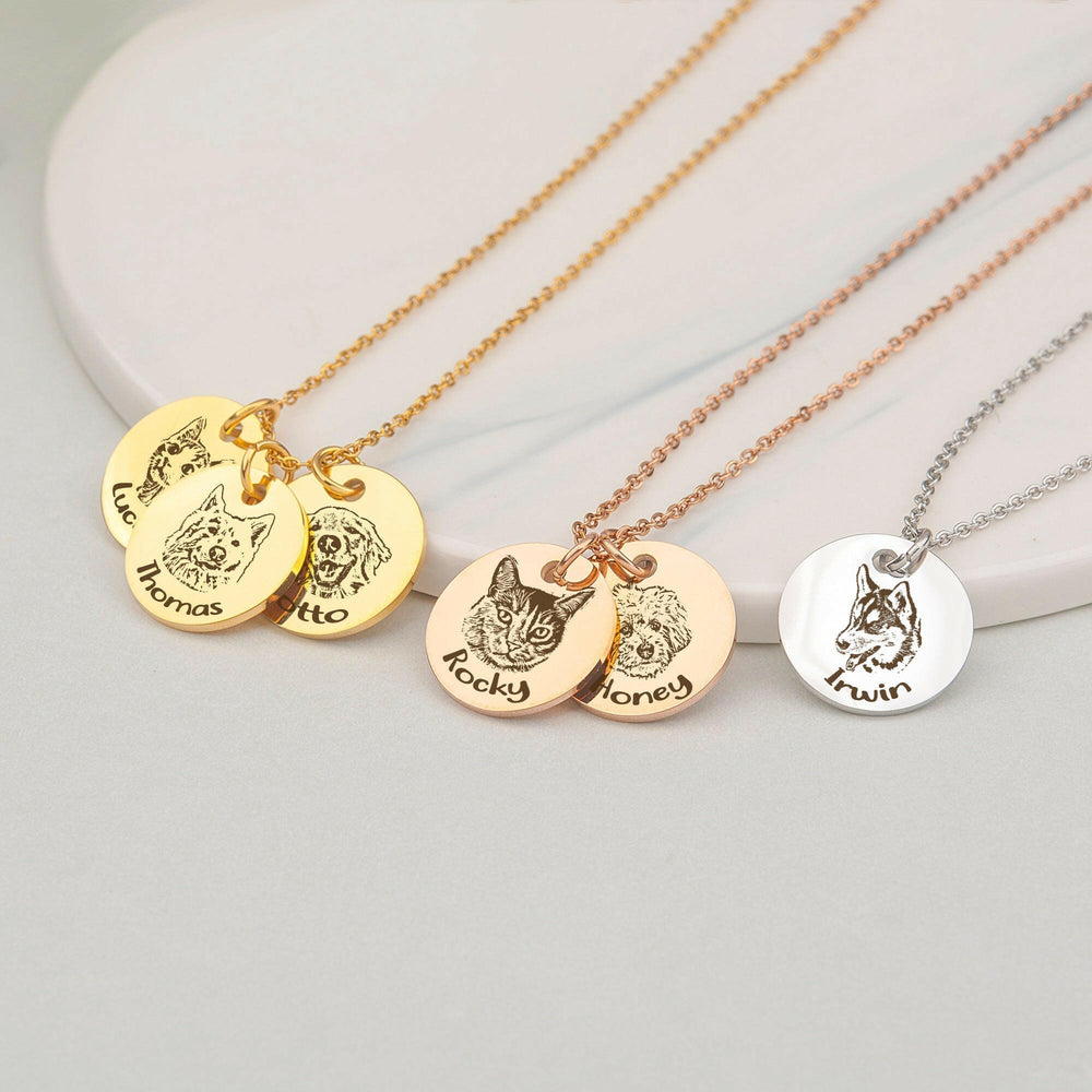 Personalized Pet Portrait Necklace Birth Flower Jewelry.
