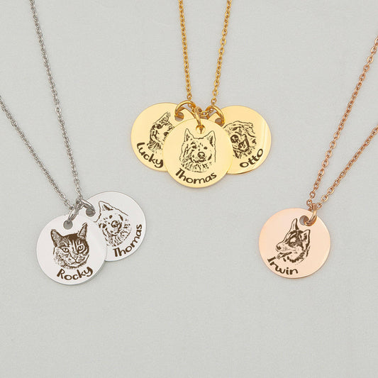 Personalized Pet Portrait Necklace Birth Flower Jewelry.