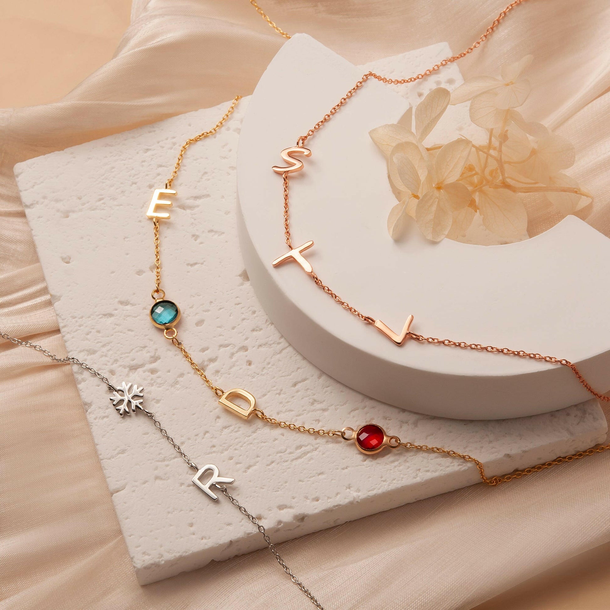 Personalized Vertical Charms and Birthstone Necklace Necklace.