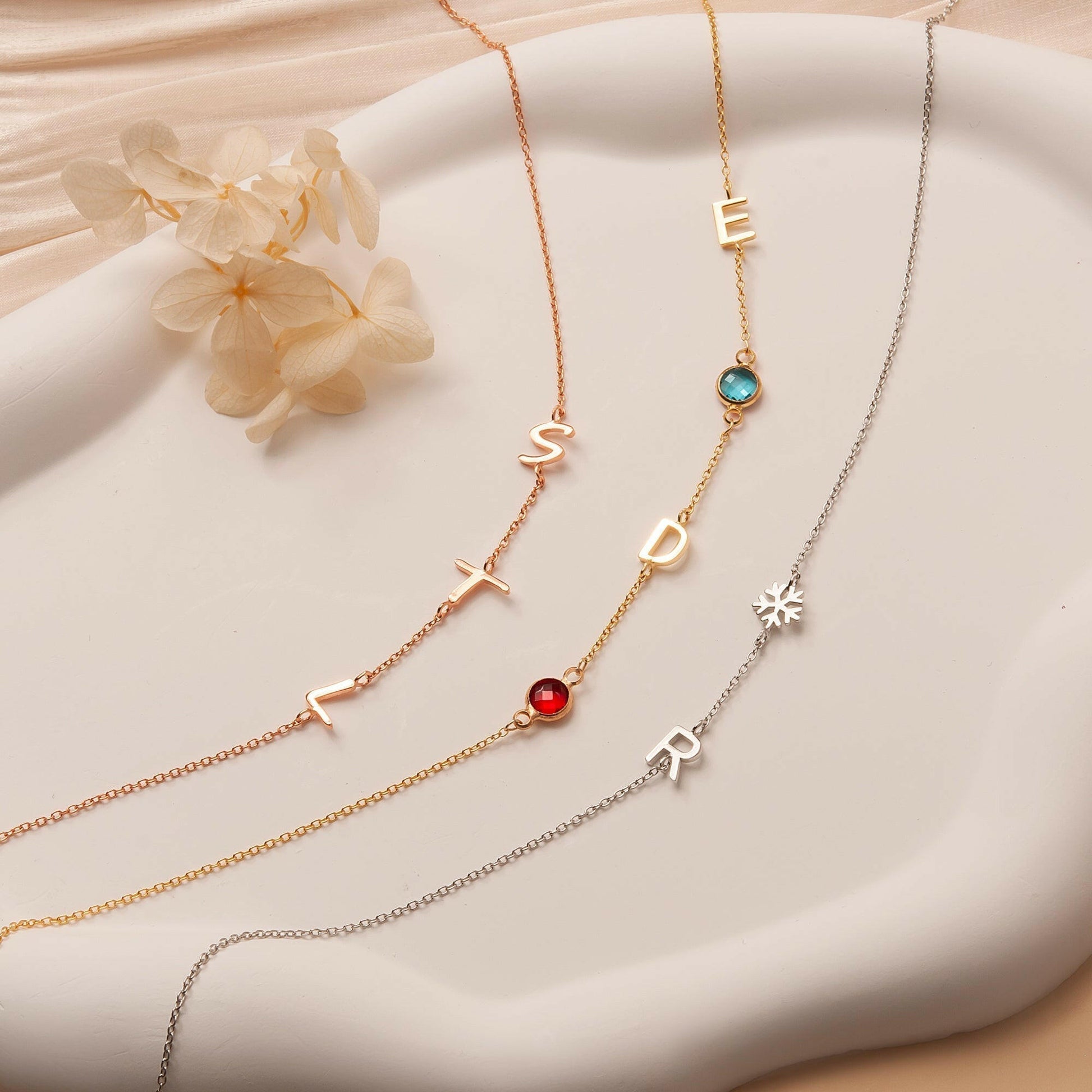 Personalized Vertical Charms and Birthstone Necklace Necklace.