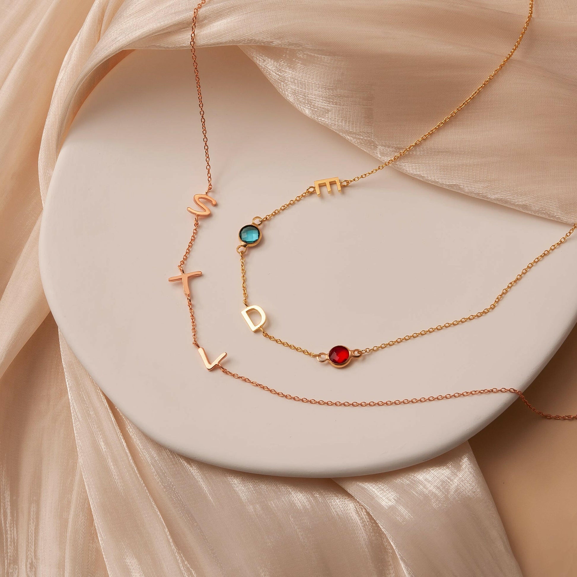Personalized Vertical Charms and Birthstone Necklace Necklace.