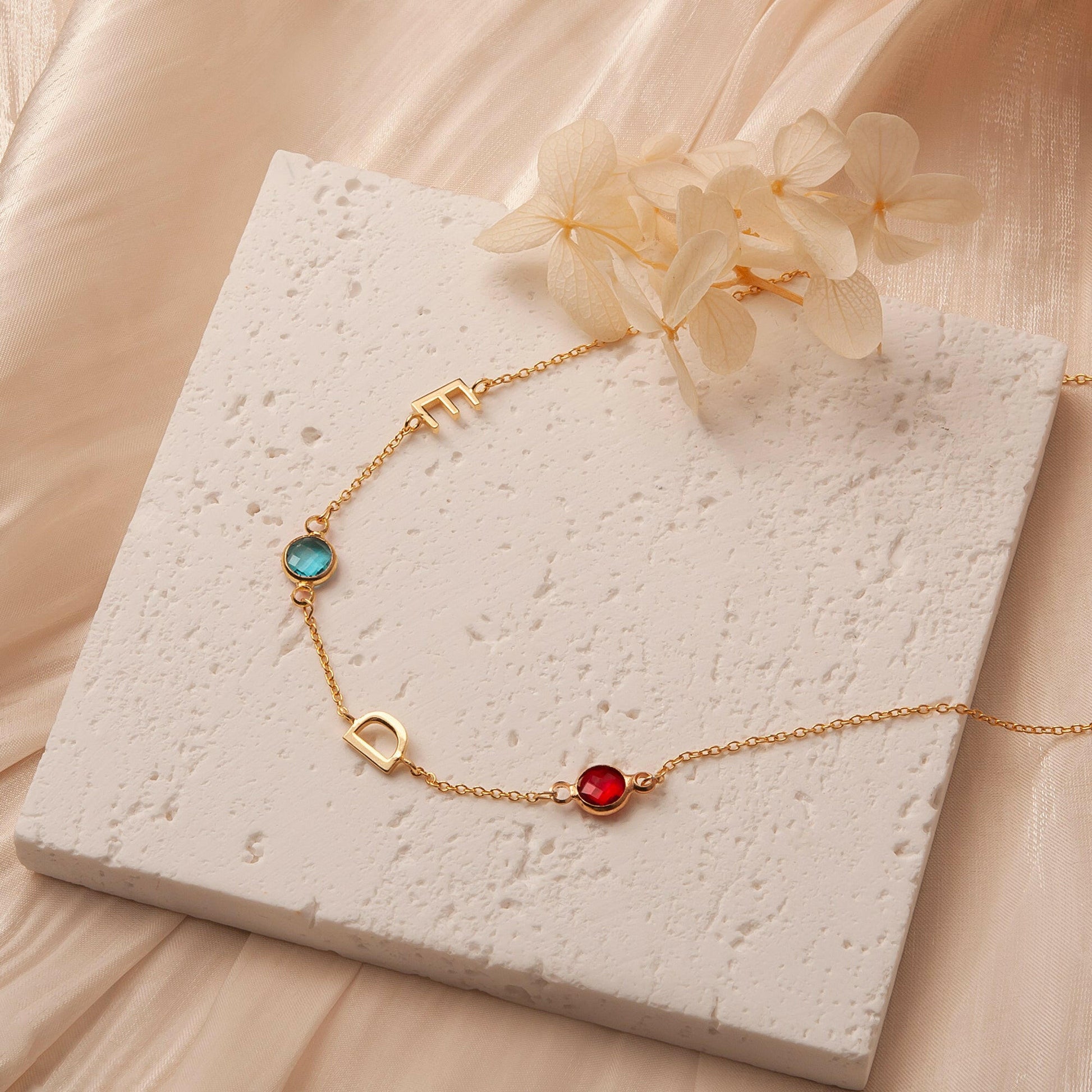 Personalized Vertical Charms and Birthstone Necklace Necklace.