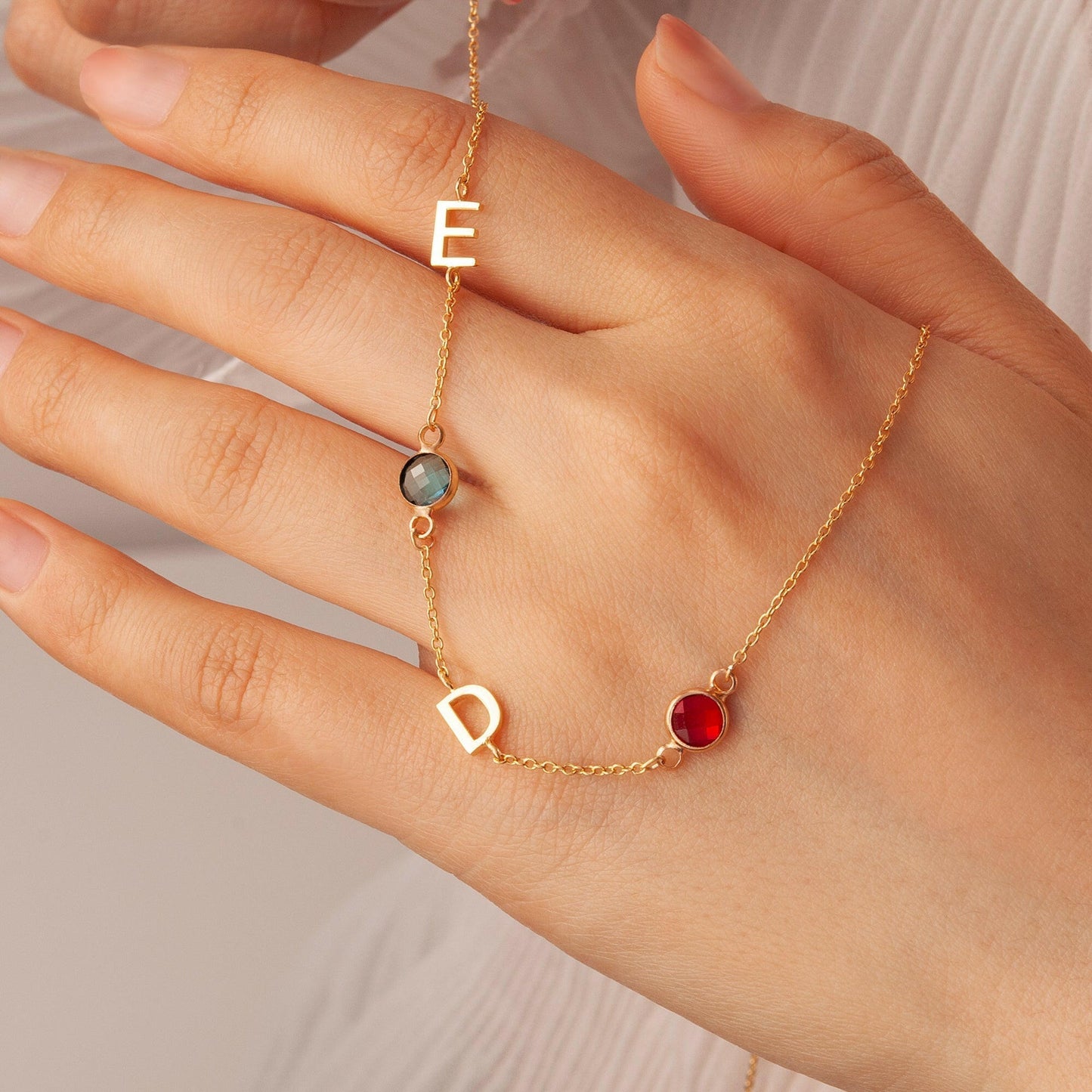 Personalized Vertical Charms and Birthstone Necklace Necklace.