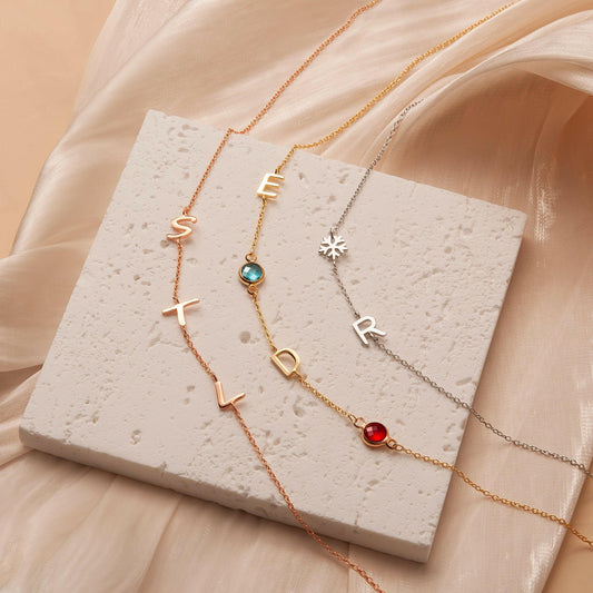 Personalized Vertical Charms and Birthstone Necklace Necklace.