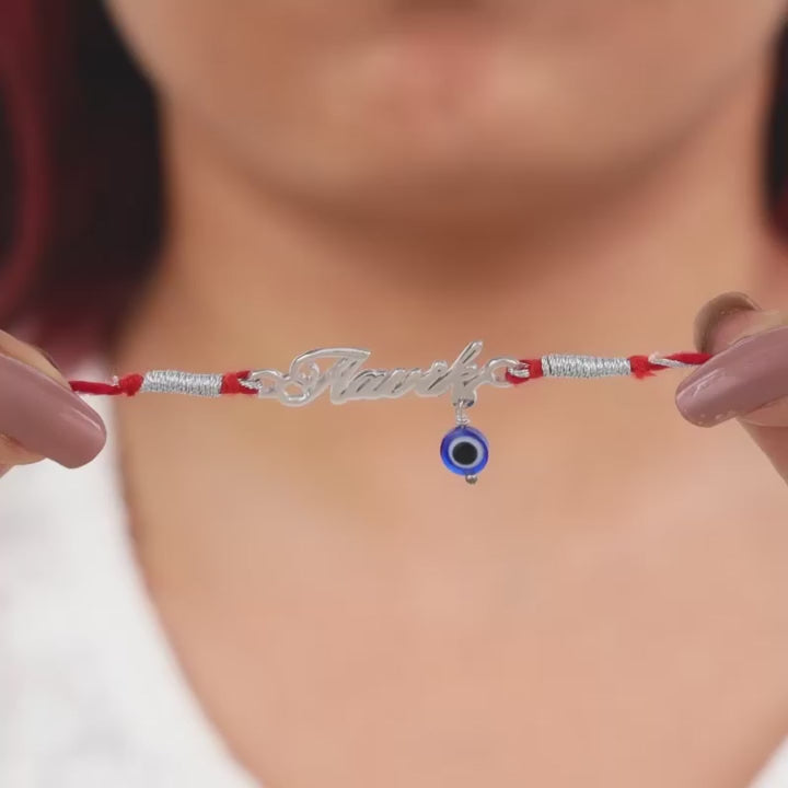 Silver Personalised Name Nazar Battu Rakhi