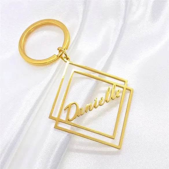 Personalized Gold-Plated Double Square Name Keychain
