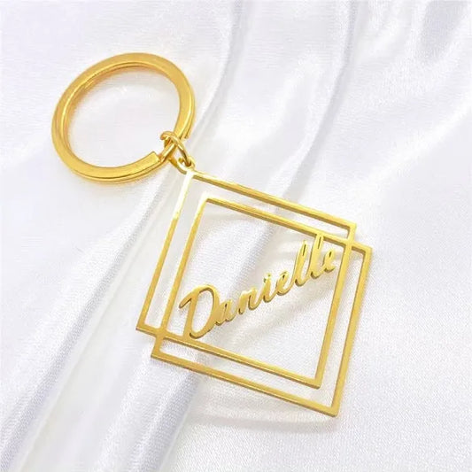 Personalized Gold-Plated Double Square Name Keychain